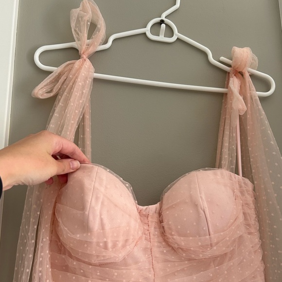 Mable Pink Tulle Polka Dot Tie-Strap Midi Dress, Size: Medium, NWOT - Picture 3 of 10